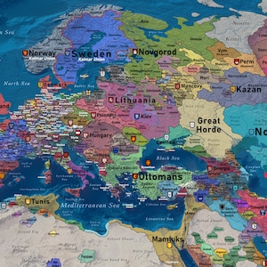 World History Map 1444 - Etsy