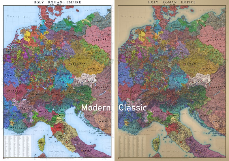 Mapa histórico de Alemania Sacro Imperio Romano Germánico 1444 Modern