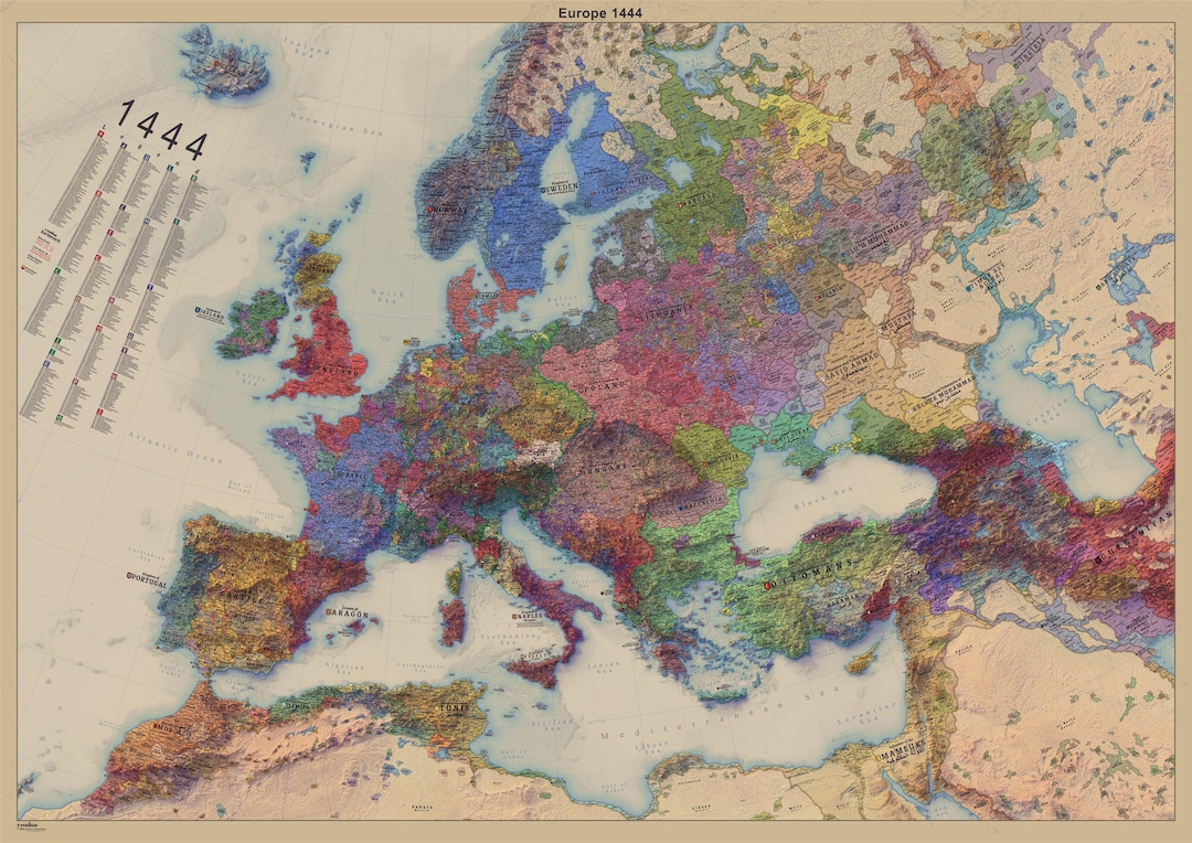 1444年のヨーロッパの歴史地図 - Etsy 日本