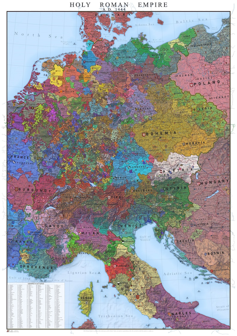 Mapa histórico de Alemania Sacro Imperio Romano Germánico 1444 imagen 1