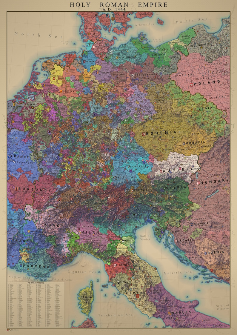 Mapa histórico de Alemania Sacro Imperio Romano Germánico 1444 Classic