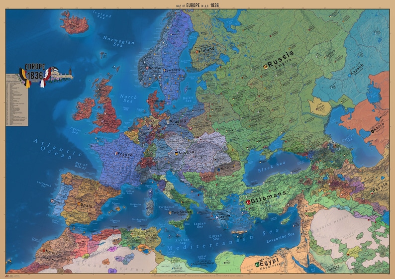 Europe 1836 History Map - Etsy