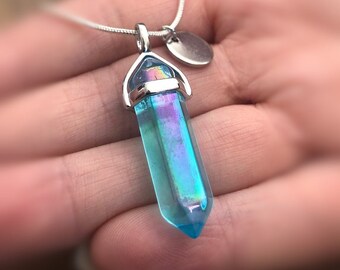 Blue Aventurine Clear Quartz gemstone Necklace lot 925 Sterling Silver jewelry Blue Aventurine Clear Quartz gemstone Necklace lot 925 Sterling Silver jewelry