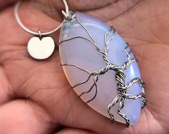 Opal Jewellery - Opalite Tree of Life Necklace - Spiritual Gifts -  Crystal and Gemstone Charm Jewellery - Gift for Her