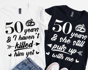 結婚 50 周年記念 SVG PNG、結婚 50 周年記念の面白いお揃いシャツ SVG、結婚 50 年記念サイン SVG、ダイヤモンド結婚記念日 SVG