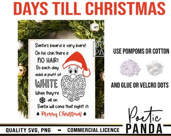 Christmas Countdown SVG PNG, Days Till Christmas S, Santa's Beard, Kids Christmas Svg, Printable PDF, Wood Sign Svg, Advent Calendar Svg