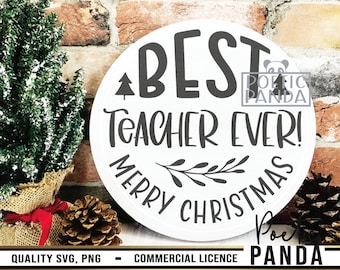 Best Teacher SVG PNG, Round Sign Svg, Christmas Tag Svg, Teacher Gift Svg, Christmas Ornament Svg, Best Teacher Svg, Teacher Christmas Svg