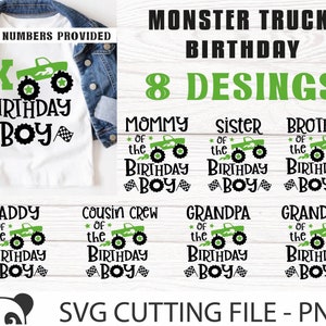 Monstertruck Familien-Geburtstags-Bundle SVG PNG, Geburtstagskind-Svg, passende Geburtstags-Shirt-Svg, 5