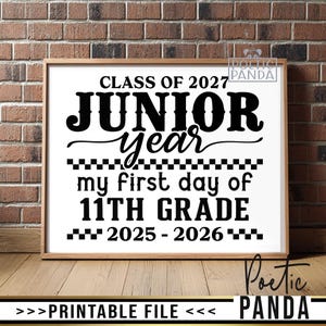 PRINTABLE SIGN Junior Year First Day of 11th Grade 2025-2026 PNG, Junior Year Photo Prop, Class of 2027, Digital Download, 11th Grade Sign