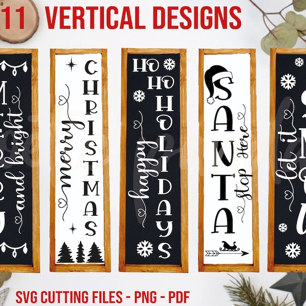 11 Christmas Porch Vertical Signs Bundle svg, Christmas front door sign svg, Christmas quotes, Porch vertical sign PNG, Merry Christmas svg