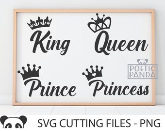 King Queen Prince Princess SVG PNG PDF, Princess tiara svg, Royal family svg, Queen with crown Cricut cut file, King and queen shirt decal