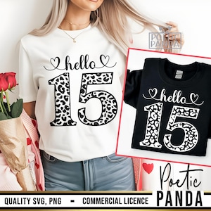 15th Birthday SVG PNG, 15th Birthday Shirt Svg, Hello 15 Svg, Mis Quince Svg, 15th Birthday Svg Cheetah Design, Cut file, 15th Birthday Gift