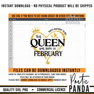 Queen Born In February SVG PNG, February Birthday Shirt Svg, Pisces Svg, Birthday in February Svg, Cricut Cut File, Aquarius Svg image 10
