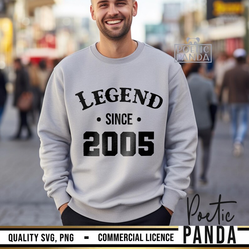 May include: A gray sweatshirt with black text that reads "LEGEND SINCE 2005".