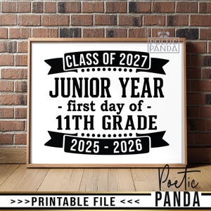 Printable Junior Year Sign PNG, Class Of 2027, First Day Of Junior Year Digital Photo, 1st Day Of 11th Grade Printable Sign, Junior Year