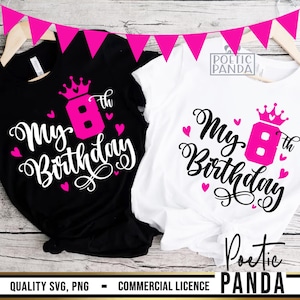 8th Birthday SVG PNG, 8th Svg, 8th  Birthday Svg Girl, Birthday Shirt Svg, Cute Birthday Svg, 8 Years Old Girl Svg, I&#39;m 8 Svg, Cut File