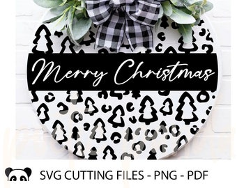 Christmas round sign svg, Christmas leopard cut file, Door hanger Svg, Christmas welcome svg, Farmhouse Christmas svg, Merry Christmas Svg