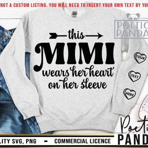 Questa Mimi indossa il suo cuore sulla manica SVG PNG, Mimi Shirt Svg, Nonna Svg, Nonna Svg, Mimi Life Svg, Mimi Svg, Nana Svg, Gigi Svg
