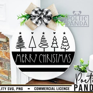 Merry Christmas Round Sign SVG PNG, Round Door Sign Svg, Welcome Svg, Round Ornament Svg, Farmhouse Christmas Svg, Christmas Trees Svg