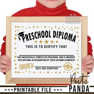 Druckbares Vorschul-Abschlusszertifikat PNG JPG, Vorschul-Diplomzertifikat, Vorschul-Abschlussdiplom, letzter Tag der Vorschule, Prek