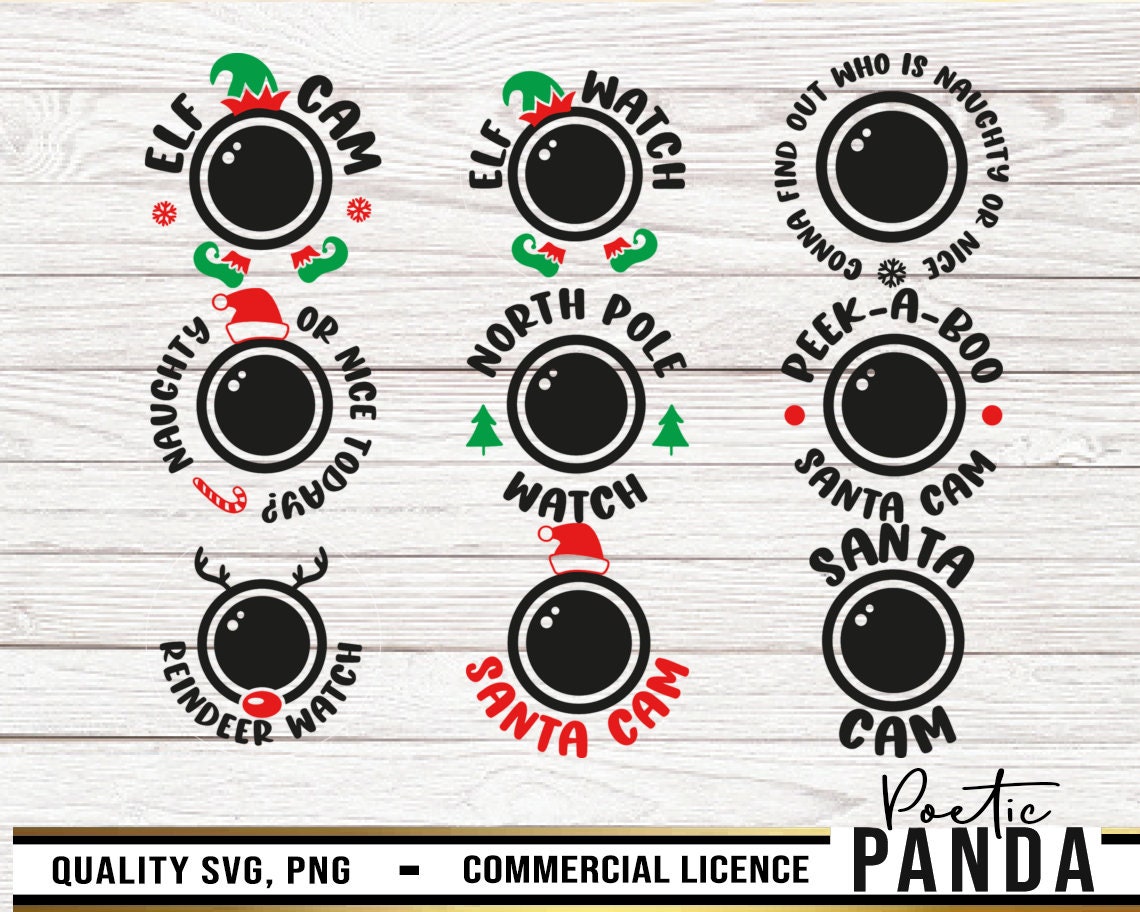 Santa Cam Bundle SVG PNG, Elf Cam Svg, Bauble Ornament Svg, Reindeer ...