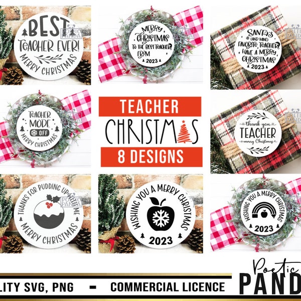 Teacher Christmas Bundle SVG PNG, Round, Santa'a Favorite Teacher svg, Christmas Gift Svg, Best Teacher Svg, 2023 Christmas Ornament Svg