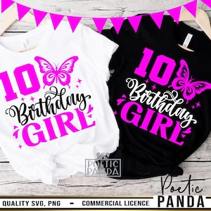 Décimo cumpleaños Svg, Décimo cumpleaños niña Svg, Diez Svg, Décimo cumpleaños camiseta Png, Décimo cumpleaños Svg, Décimo fiesta Svg, Mariposa Svg