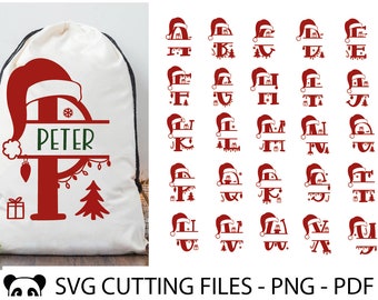 Christmas Split Monogram SVG PNG, Custom Christmas bag svg file for Cricut, Split alphabet, Christmas alphabet svg, Personalized gift svg