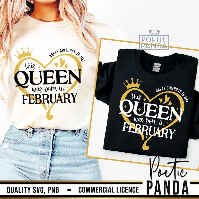 Queen Born In February SVG PNG, February Birthday Shirt Svg, Pisces Svg, Birthday in February Svg, Cricut Cut File, Aquarius Svg image 1