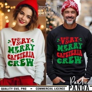 Mycket glad cafeteriabesättning SVG PNG, lunchdam jul Svg, skolmatlagningsbesättning jul Svg, cafeteriapersonal jultröjor Svg