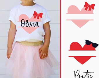 2 Heart Monogram SVG PNG, Custom Kids Valentine Shirt Svg Design, Cute Heart Svg, Love svg, Happy VALENTINES Day, Split Name Frame Svg