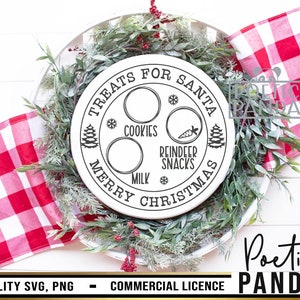 Traktaties voor de kerstman SVG PNG, kerstavond plaat ontwerp voor Cricut, kerstman dienblad Svg, koekjes voor kerstman gesneden bestand, kerst bord Svg, rond bord