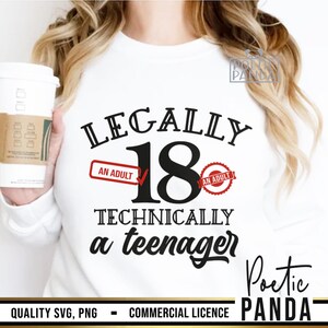 Legalmente un adulto tecnicamente un adolescente SVG PNG, regalo per il 18° compleanno SVG, maglietta per il 18° compleanno SVG, festa di compleanno per 18 anni, Cricut SVG per il 18° compleanno immagine 9