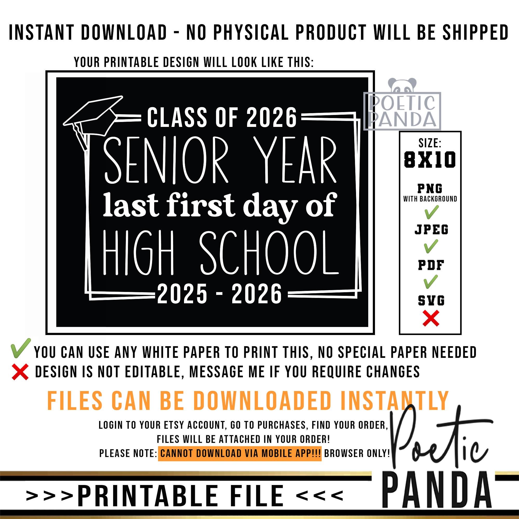 Last Class Mem Printable Last First Day of Senior Year Sign PNG, Last 1st Day of High ...