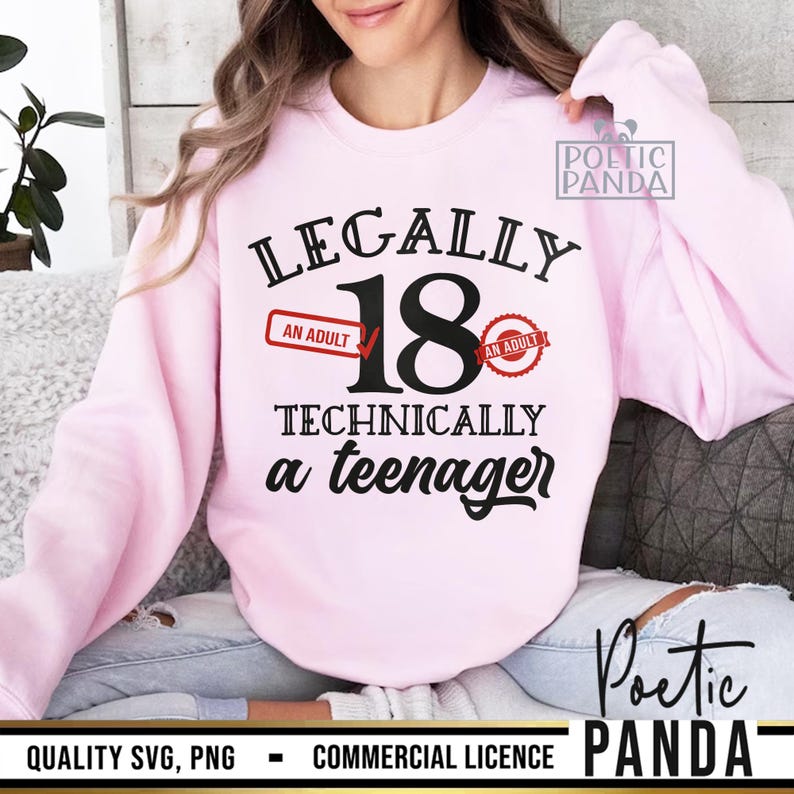 Legalmente un adulto tecnicamente un adolescente SVG PNG, regalo per il 18° compleanno SVG, maglietta per il 18° compleanno SVG, festa di compleanno per 18 anni, Cricut SVG per il 18° compleanno immagine 6