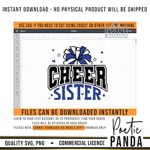 Cheer Sister SVG PNG, Cheer Sister Shirt Svg, Cheer Sister Gift Svg, Cheerleader Svg, Cheer Svg, Cheerleading Svg, Sister Svg, Pom Poms Svg