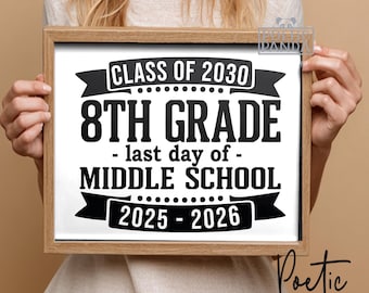 Printable Sign Last Day Of 8th Grade PNG JPG, Last Day Of Middle School 2025-2026, End of Year Photo Prop Keepsake