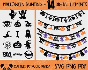 Archivos SVG del empavesado de Halloween, banner de Halloween svg, signos de guirnalda de Halloween svg, niños Halloween svg, decoración de Halloween svg, fiesta de Halloween PNG