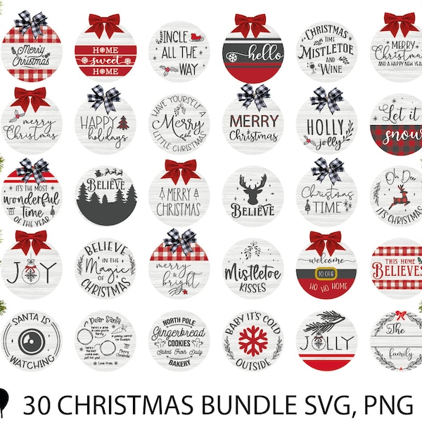 30 Christmas round signs svg, Christmas porch cut files, Christmas welcome svg, Merry Christmas svg, Door hanger Svg, Christmas bundle Svg