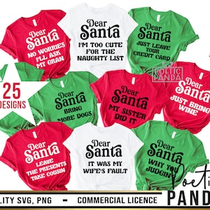 Paquete de "Querido Papá Noel" SVG PNG, camisetas navideñas divertidas para grupos, Navidad retro SVG, camisetas navideñas a juego para hermanos SVG, Navidad familiar SVG