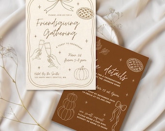 Friendsgiving Gathering Invitation: Vintage-Inspired 5x7 Double-Sided Template (Digital Download) | Canva Editable