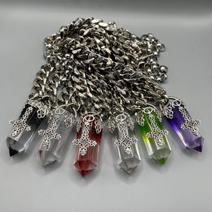 Handmade Gothic Crystal Point Cross Necklace: Silver Emo Pendant