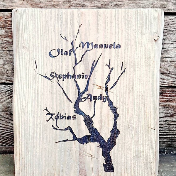 Arbre généalogique individuel, Arbre généalogique, Brandmalerei, Pyrographie, idée cadeau spécial et personnel, Unique, 100% Manuel