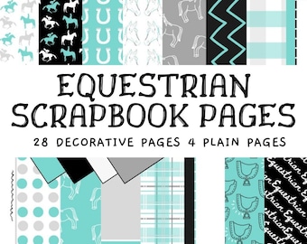 EQUESTRIAN Digital Papers, 28 Pieces, A4, High Quality Design, Instant Download horse gift horseshoe stable saddle scrapbook aesthetic