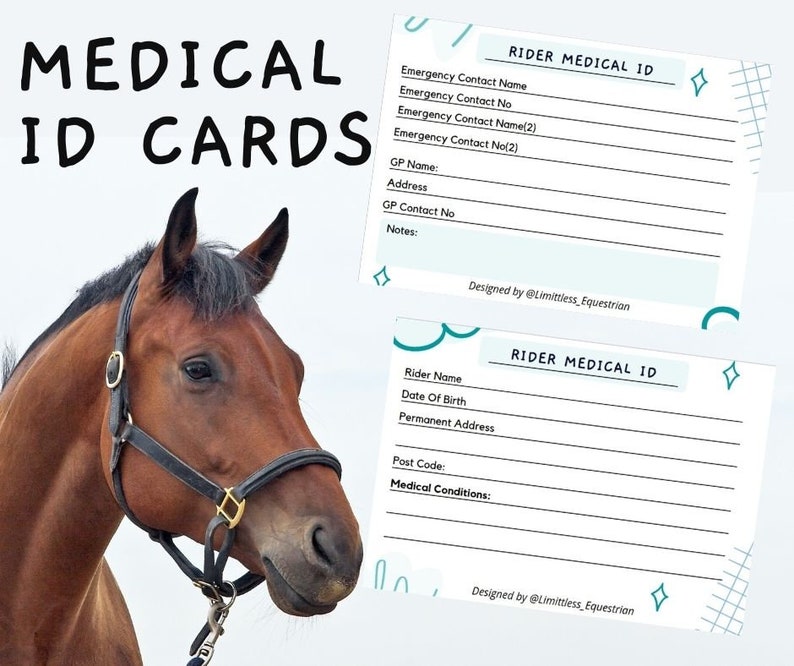 Equestrian Medical ID Card Printable Equestrian Medical Armband Card