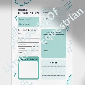 Scheda informativa sul cavallo (download digitale), Organizzatore di cavalli, Regalo equestre, Regalo cavallo, Articolo cavallo, Regalo cavallo, Equestre