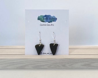 Black “Pirate” Sea Glass, Sea Glass Earrings , Scottish Sea Glass, Sterling Silver Earrings