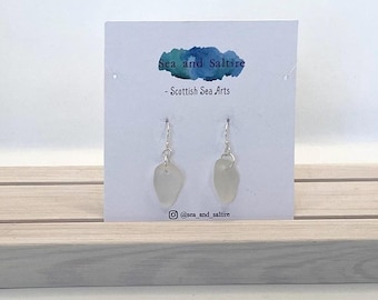 Sea Glass Earrings, Scottish Sea Glass, White Sea Glass, Sterling Silver Earrings
