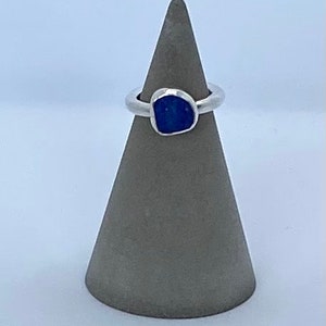 Scottish Blue Sea Pottery Ring with Handcrafted Sterling Silver Bezel and Band UK size H1/2 image 3