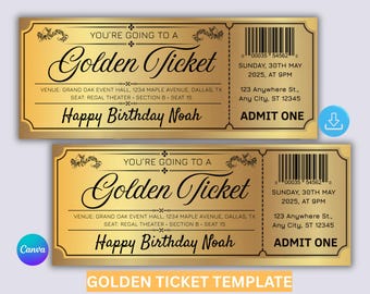 Editable Golden Ticket Template, Surprise Event Pass (Canva)